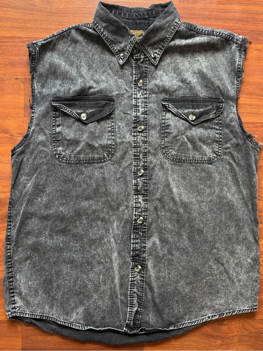 Milwaukee Leather black acid washed denim vest XL sleeveless button up